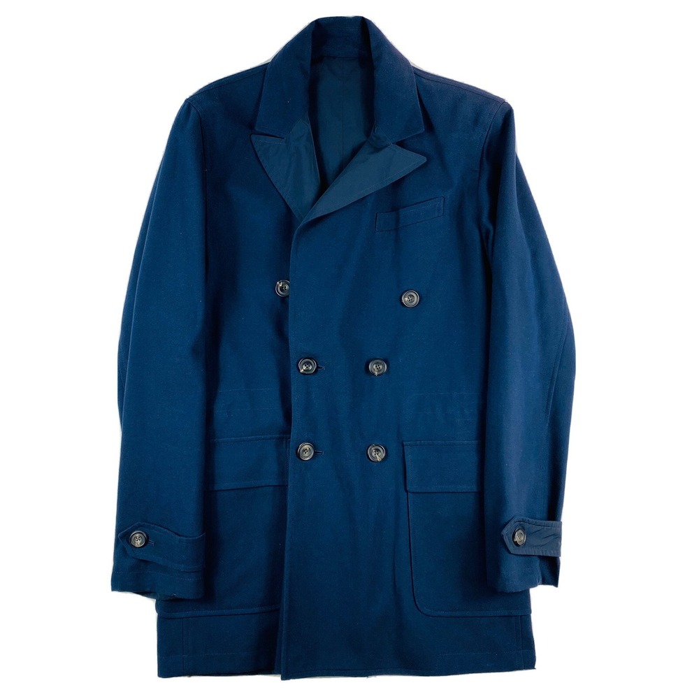 Hardy Amies Blue Dbl Breasted Cotton Nylon Reversible Peacoat Size‎ M NWOT